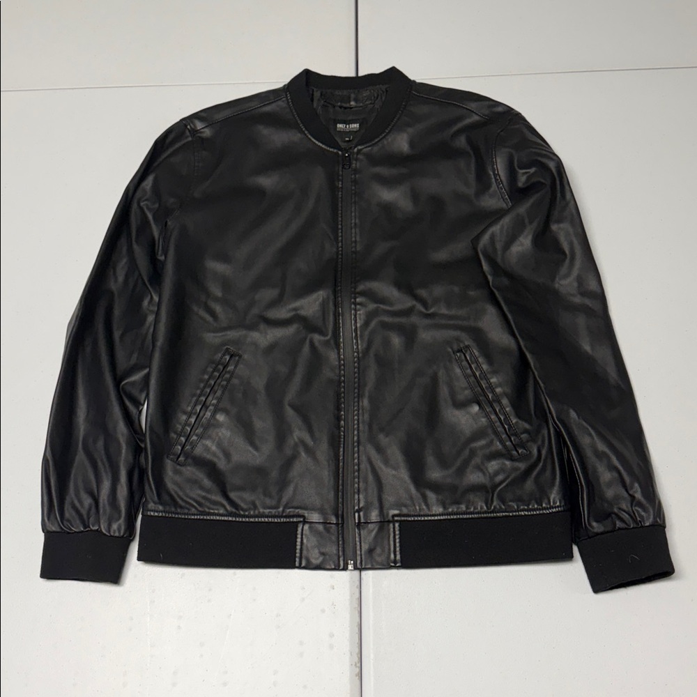 Only & Son’s Black Faux Leather Bomber Jacket